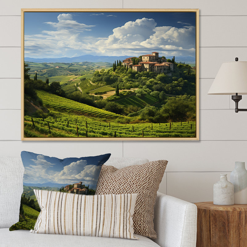 Italie, tranquillité toscane, Italie, art mural, H 12 po x l 20 po x P 1 po, Cadre flottant érable
