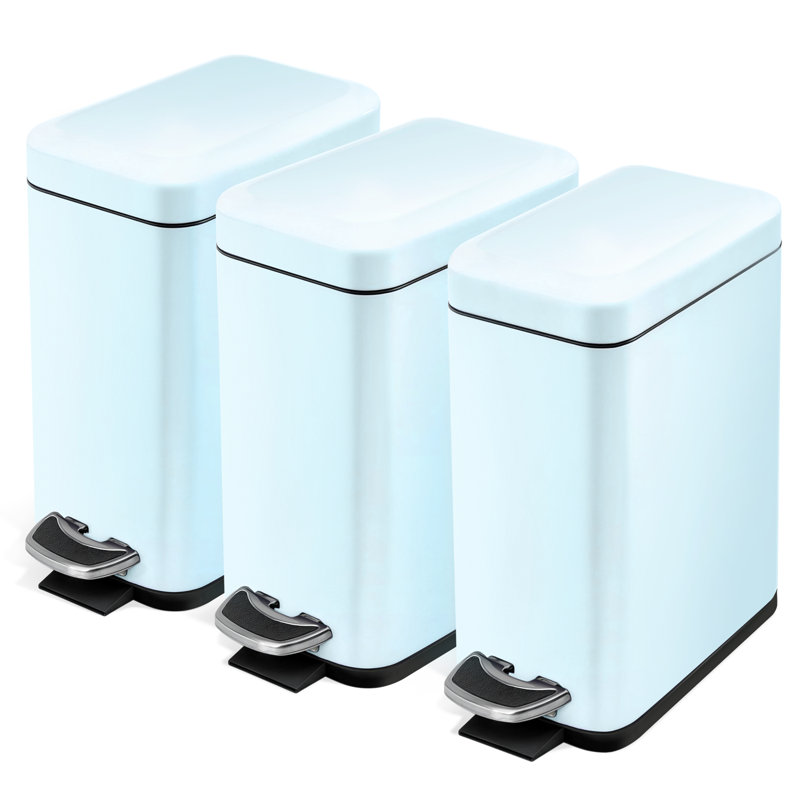 Ensemble de 3 poubelles minces en acier inoxydable 1,3 gallon avec pédale et couvercle à fermeture lente Home Zone Living
