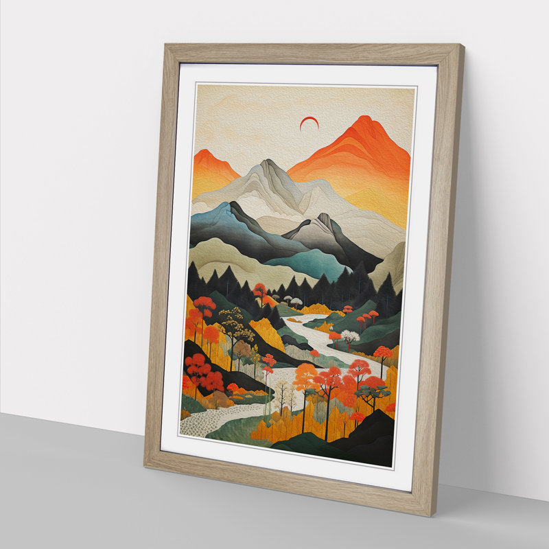 Japanese Mountains Constructivism No.2 - Framed Print, 46cm H x 34cm W x 2cm D, Oak Framed