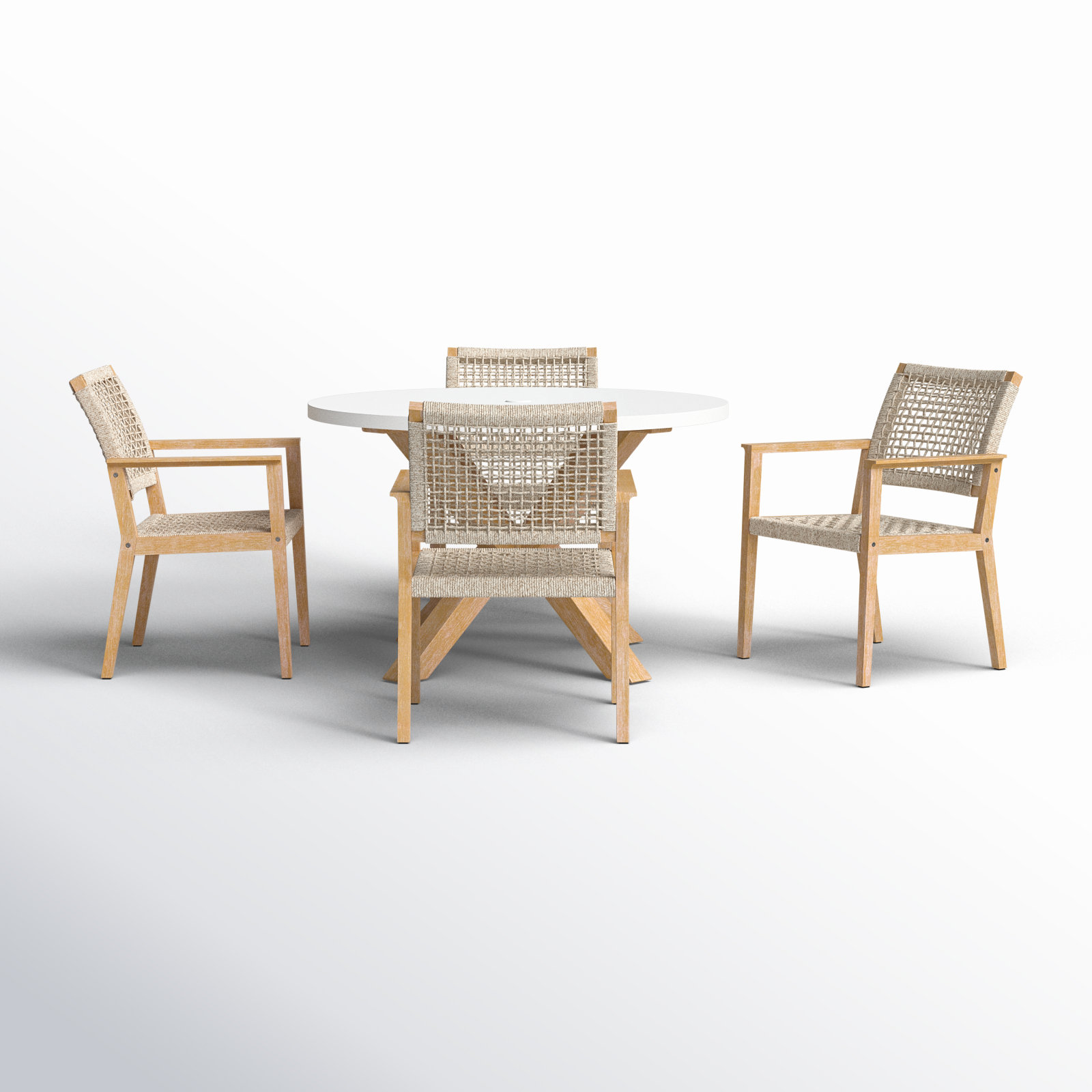 5 Pc. Round Eucalyptus Dining Set With Rope Chairs
