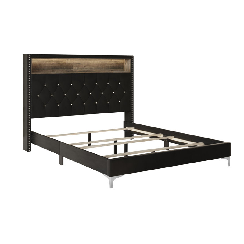 Lit capitonné standard avec rangement capitonné, Gris argenté, Double