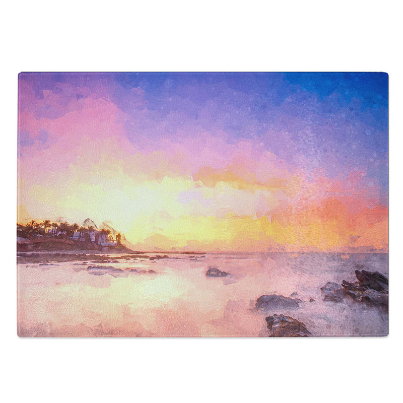 Glass Malaga Coastline At Sunset in Abstract Chopping Board, 39 cm W x 28.5 cm L