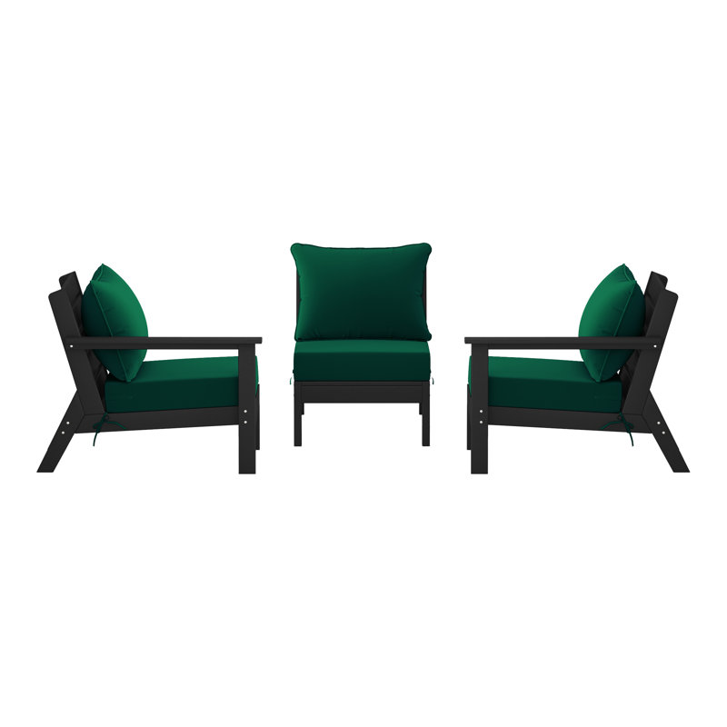 3-Piece Deep Seating Set With Cushions, Black, Green