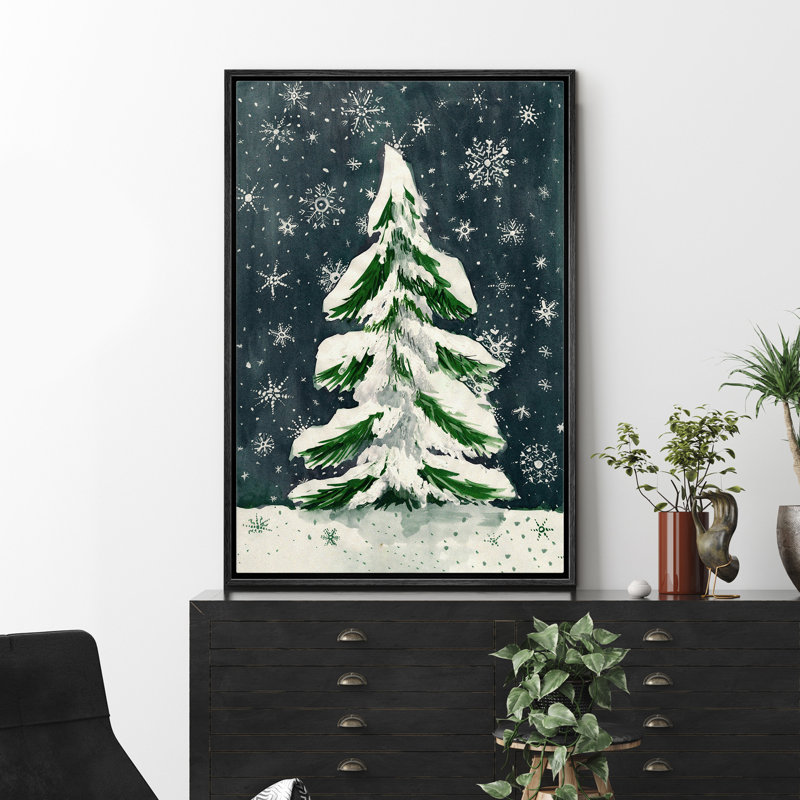 «Snowflake Snow Covered Christmas Tree Winter Modern Holiday Decor», reproduction d'art sur toile encadrée, H 24 po x l 16 po