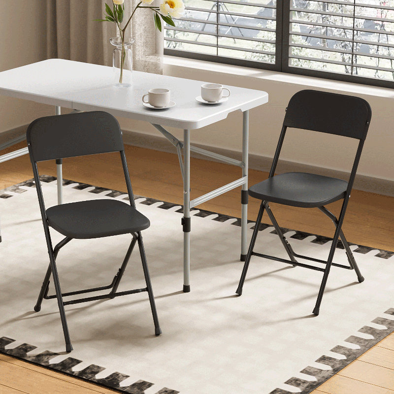 Plastic Stackable Folding Chairs, Patio Garden Wedding Party Event Dining Chairs for Indoor Outdoor, Black