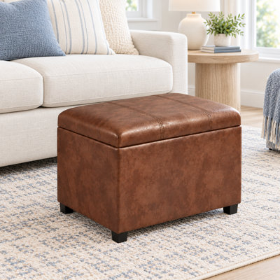24" Faux Leather Storage Ottoman For Living Room