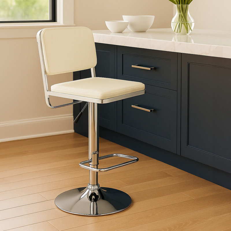 Sallisaw Swivel Upholstered Adjustable Height Counter Stool with Metal Frame, White