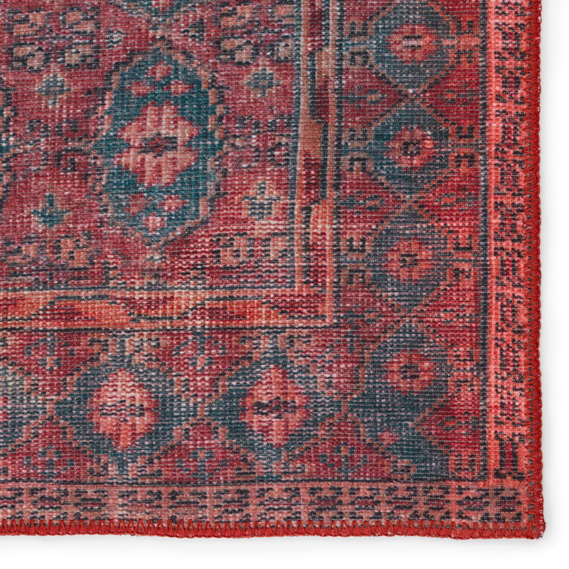 Machine Washable Kalinar Power Loom Performance Dark Red/Blue Rug, Rectangle 7'6" x 10'
