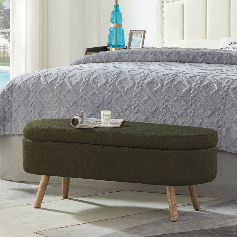Banc de rangement avec repose-pieds ovale Boucle, Vert foncé