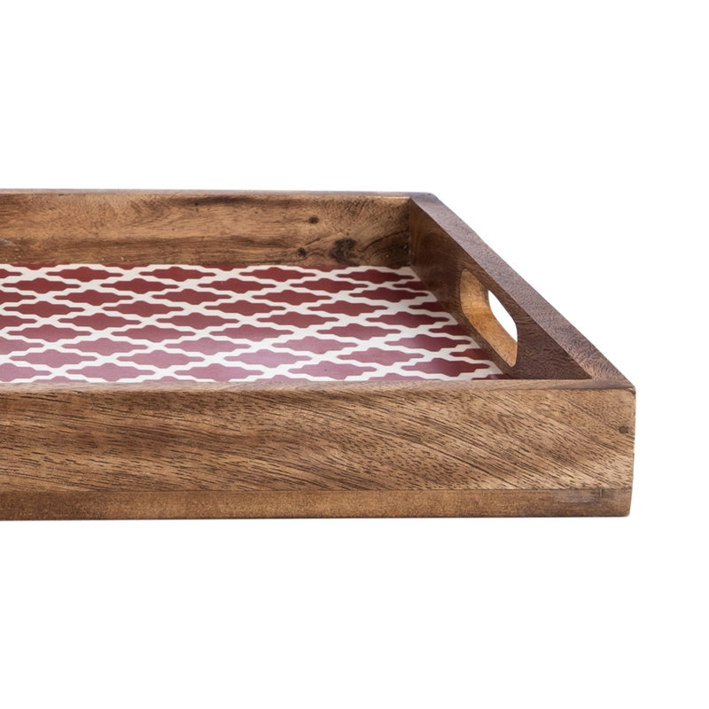 Aiesha Solid Wood Tray, White/Pink