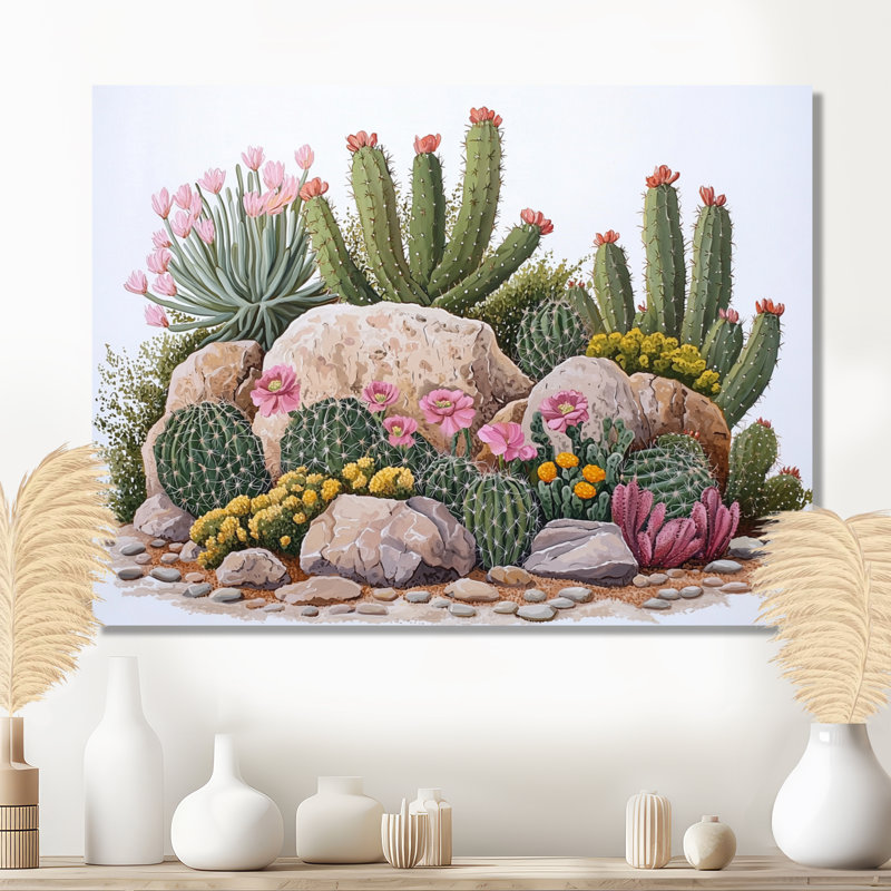 Cactus jardin aquarelle paysage I - art mural floral en métal, impression de cactus floral, H 30 po x l 40 po x P 0,84 po