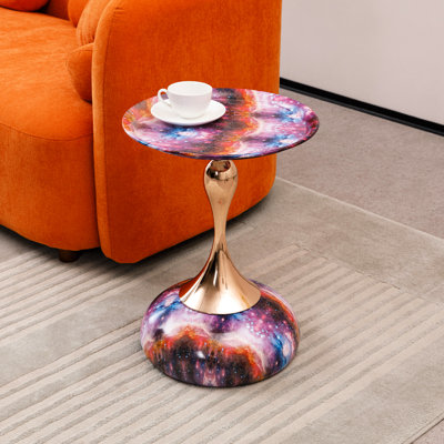 Table d'appoint ronde Tail Design, table basse en métal mauve, décoration de salon d'art mauve