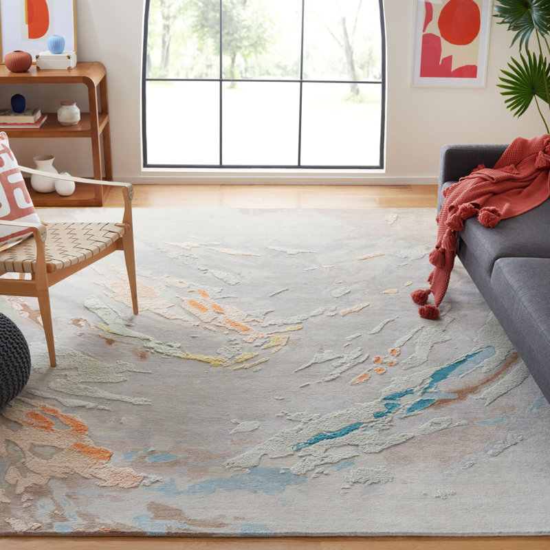 Saint Tropez Hand Knotted Wool, Silk, Cotton Abstract Rug, Rectangle 9' x 12'