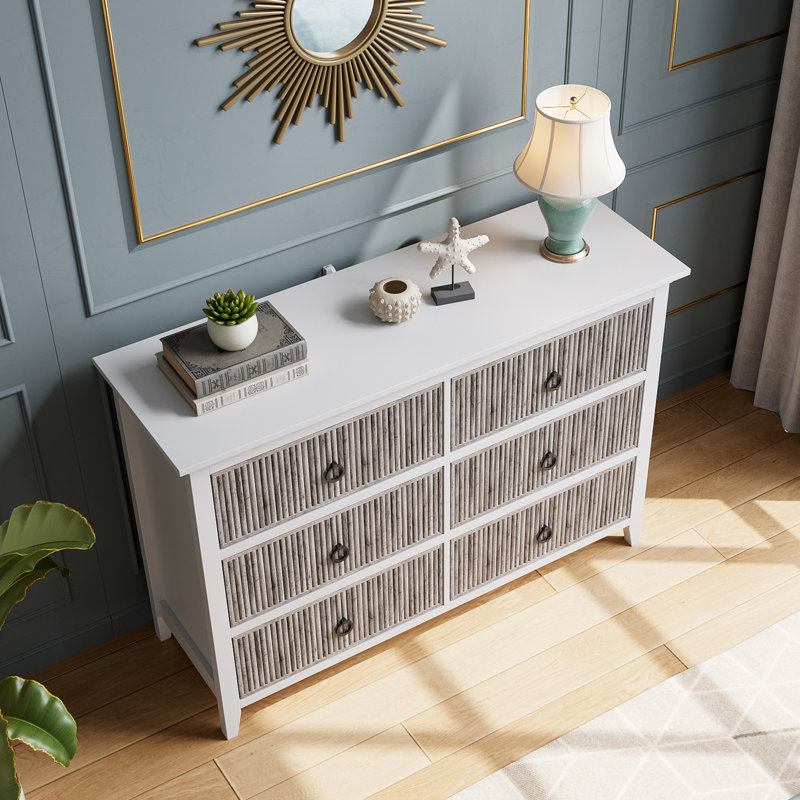 Dresser with 6 Fluted Drawers Panel, Wide Modern Chest of Drawers with Deep Drawers