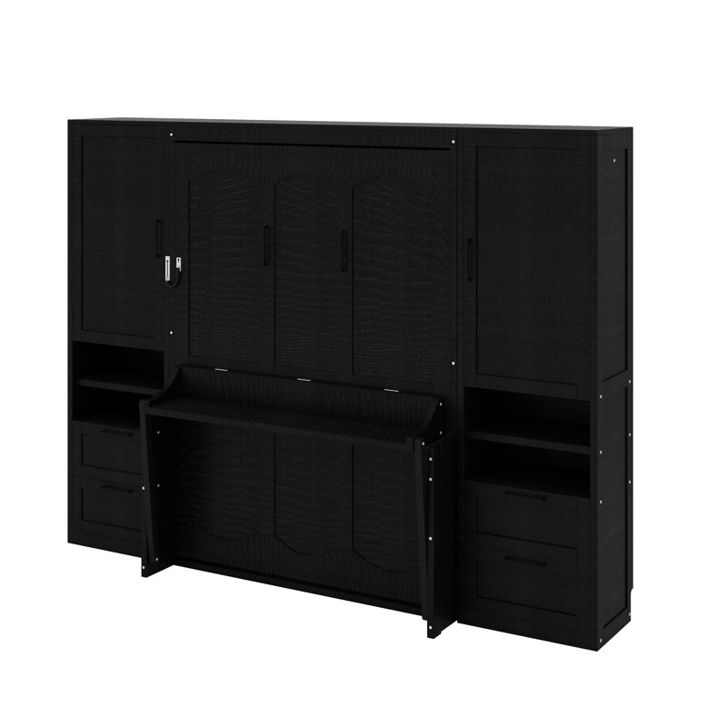 Lit escamotable avec placard, lit escamotable mural avec tiroirs et tablettes, lit en bois peu encombrant