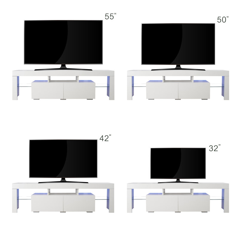 Casey LED TV Stand with Adjustable Lights & Storage, White