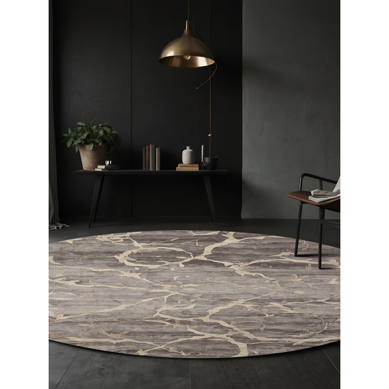 Tapis gris lavable à la machine, Rond 5 pi