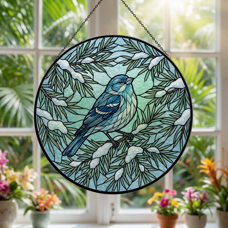 Vitrail Winter Bird, H 7,8 po