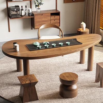 Light Walnut Curved Solid Wood Desk