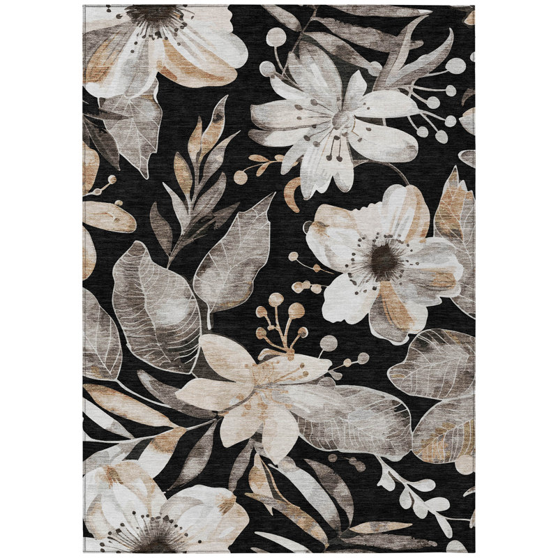 Machine Washable Indoor/Outdoor London ACN2260 Floral Rug, Rectangle 8' x 10'