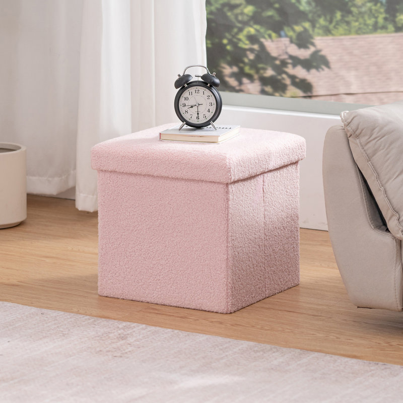Repose-pieds pliant avec rangement, Rose, H 15 po x l 15 po x P 15 po