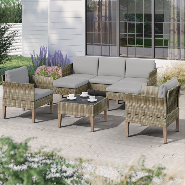 Annancy 6-Piece Outdoor Conversation Set with Sofa and Club Chairs in Mixed Brown Wicker (2 chairs)