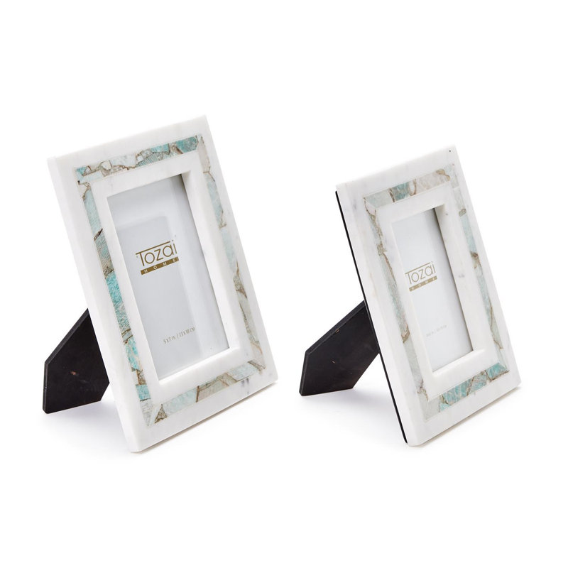 Ensemble de 2 cadres photo en marbre Amazonite, Blanc / Vert