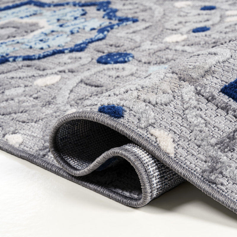 Leto Medallion Blue/Gray Indoor/Outdoor Rug, Rectangle 3' x 5'