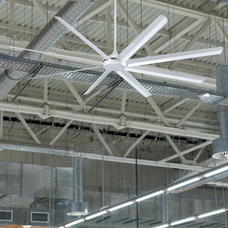 100" McClellandville Industrial Ceiling Fan with Aluminum Blades and Remote Control, White