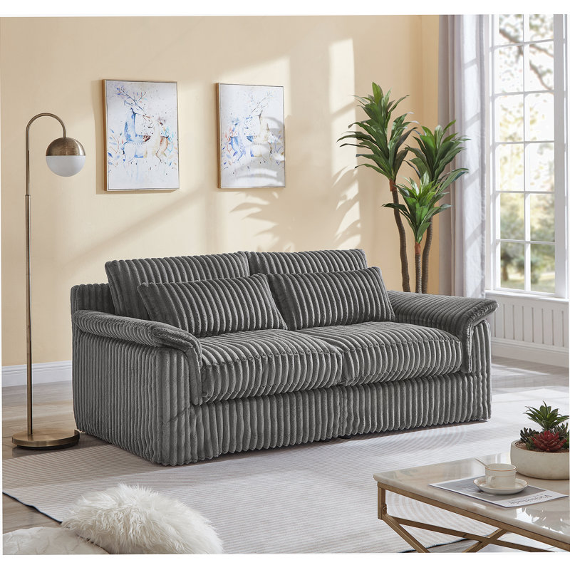 74 Inch Cloud Corduroy Loveseat Sofa, Modern Comfy Couch For Living Room And Small Spaces, Gray, Gray