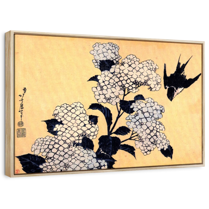 Harnek hortensia et hirondelle, H 9 po x l 13 po
