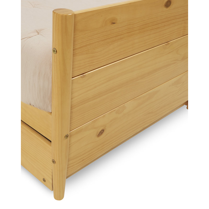 Lit de jour simple en bois massif avec couchette Camello, Chêne miel