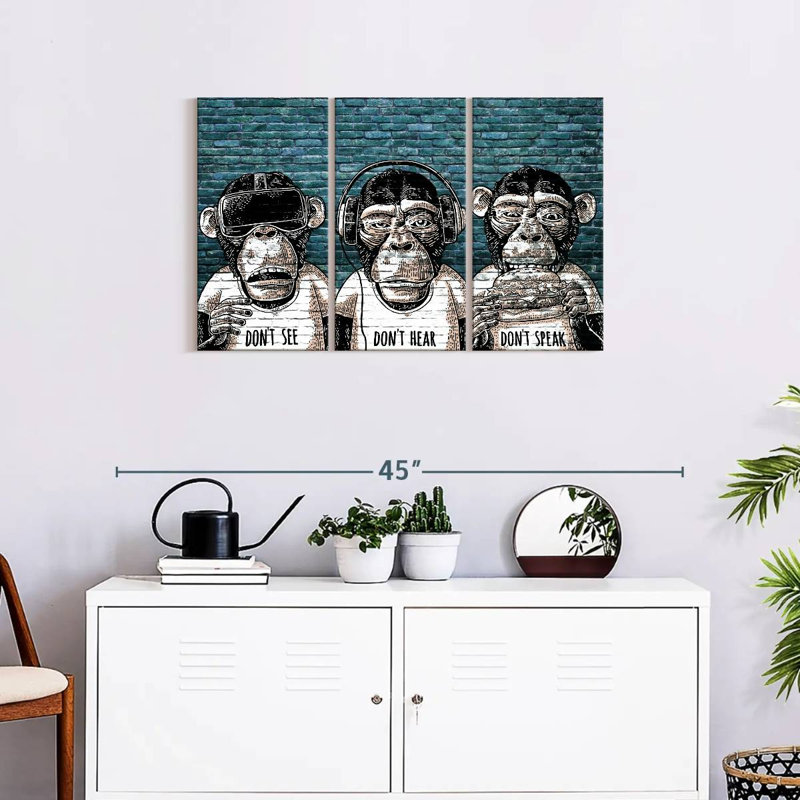 " Three Monkeys " 3 Piece Art Print, 20" H x 33" W x 1.25"