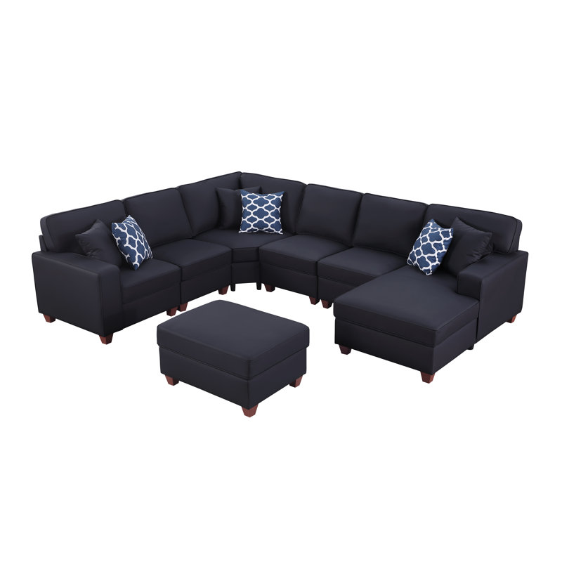 Canapé modulaire en cuir avec repose-pieds 7 pièces Carstens, Similicuir noir