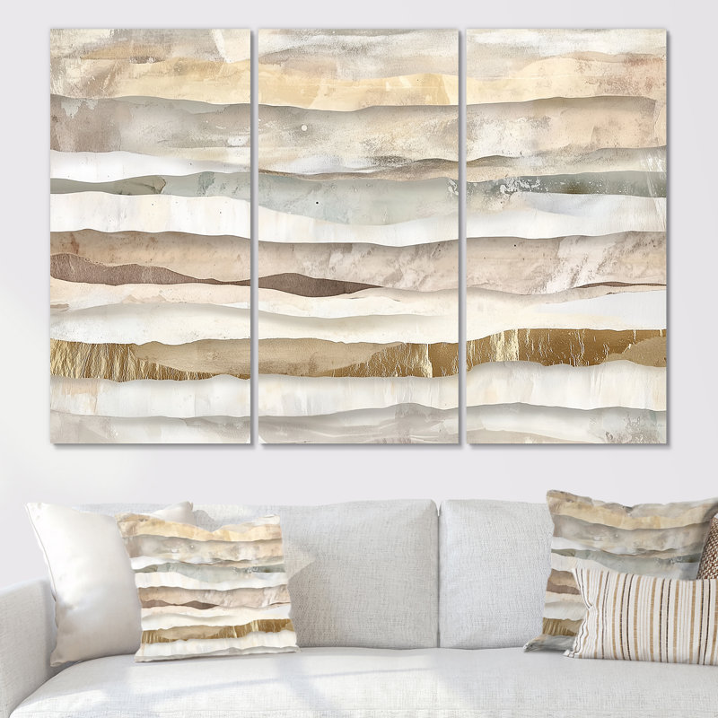 Abstrait, art mural sur toile océanique - Deshaun, ensemble de 3 toiles encadrées pour salon, 40" H x 60" W