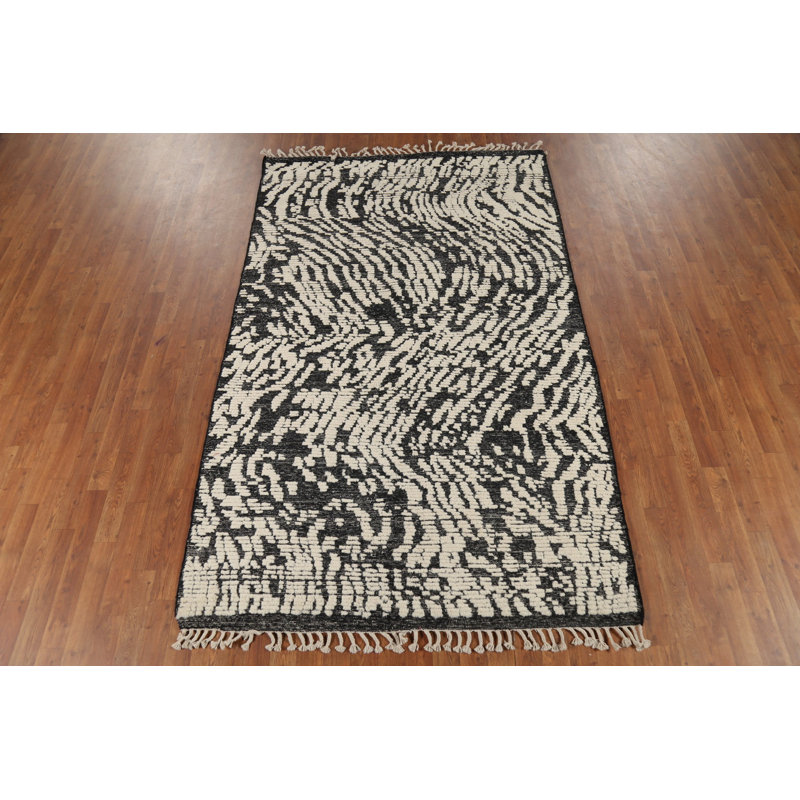 Tapis noir et ivoire en laine noir et ivoire 5 x 8