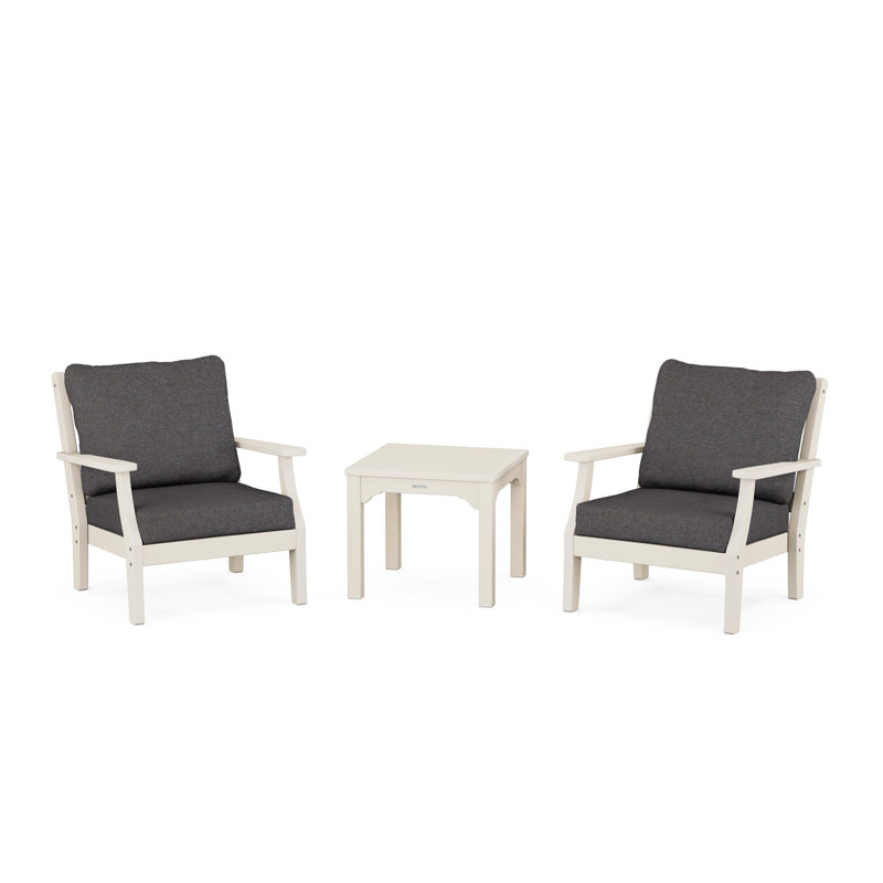 Chinoiserie 2 - Person Outdoor Seating Group with Cushions, Ash Charcoal Revolution®, Sand