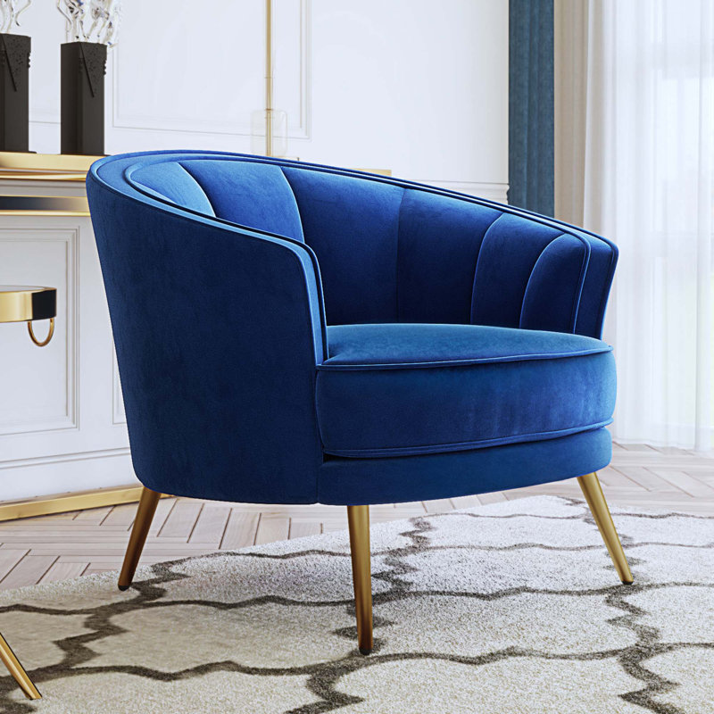 Fauteuil demi-tonneau Genji, Velours bleu