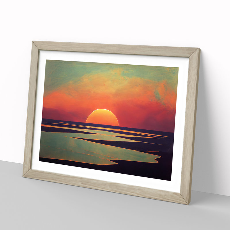 XH1022-4459X Graceful Ocean Beach Sunset - Single Picture Frame Print, Oak Framed, 46cm H x 64cm W x 2cm D