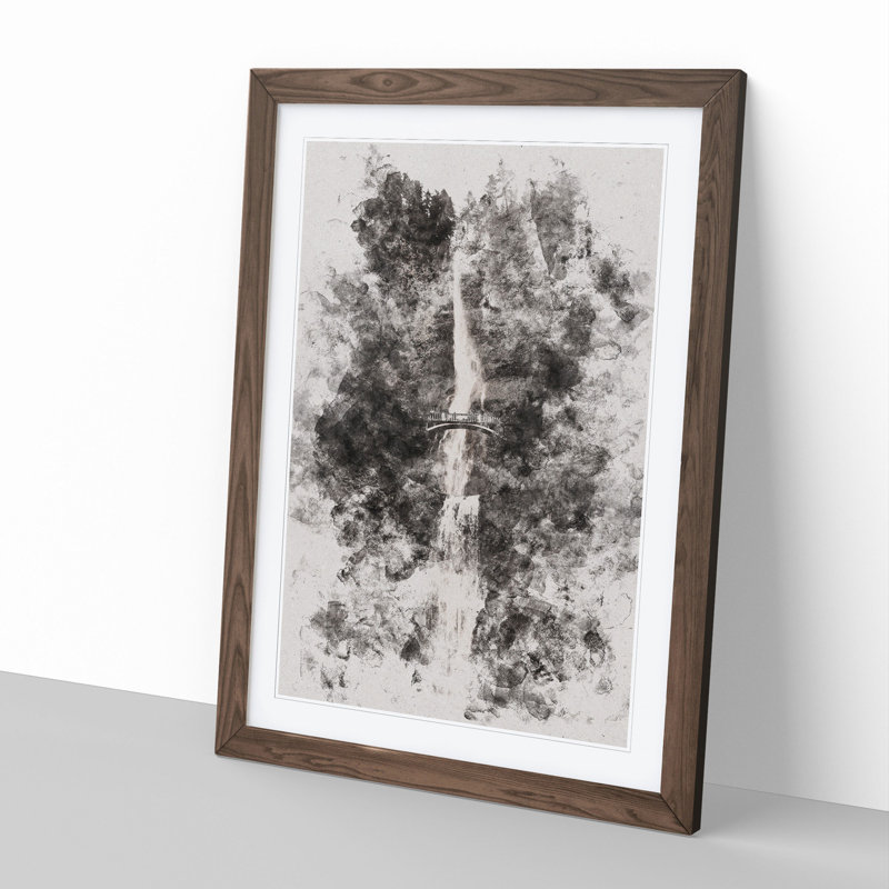 Multnomah Falls Waterfall Vol.1 - Picture Frame Graphic Art, 90cm H x 65cm W x 2cm D, Walnut Framed