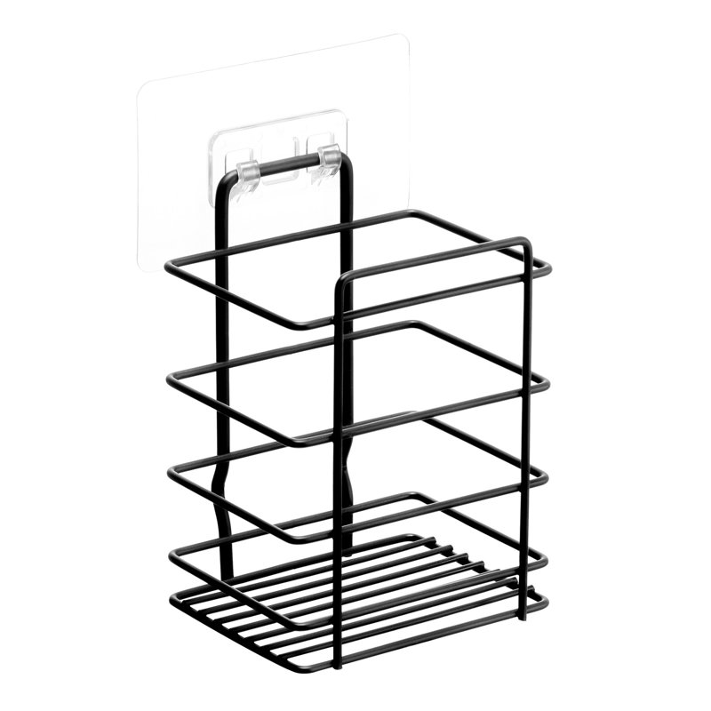 Ensemble de support de douche noir mat - Support de rangement de salle de bain adhésif antirouille avec installation sans perçage