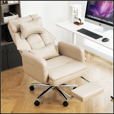 Chaise de bureau pivotante ergonomique avec repose-pieds caché, cuir technologique et inclinaison à 155 ° pour un confort inégalé