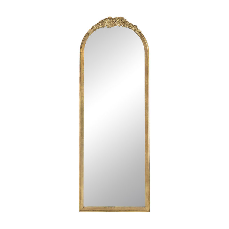 19"X56" Bedroom Bathroom Living Room Floor Mirror - Full Body Dressing Make Up Wood Reinforced Hook Golden, Exquisite Floral Adornments Intricate Ornaments
