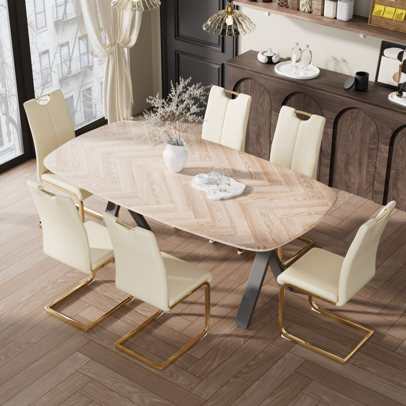 Rectangle Pedestal Dining Set, 7, Yellow/Gold