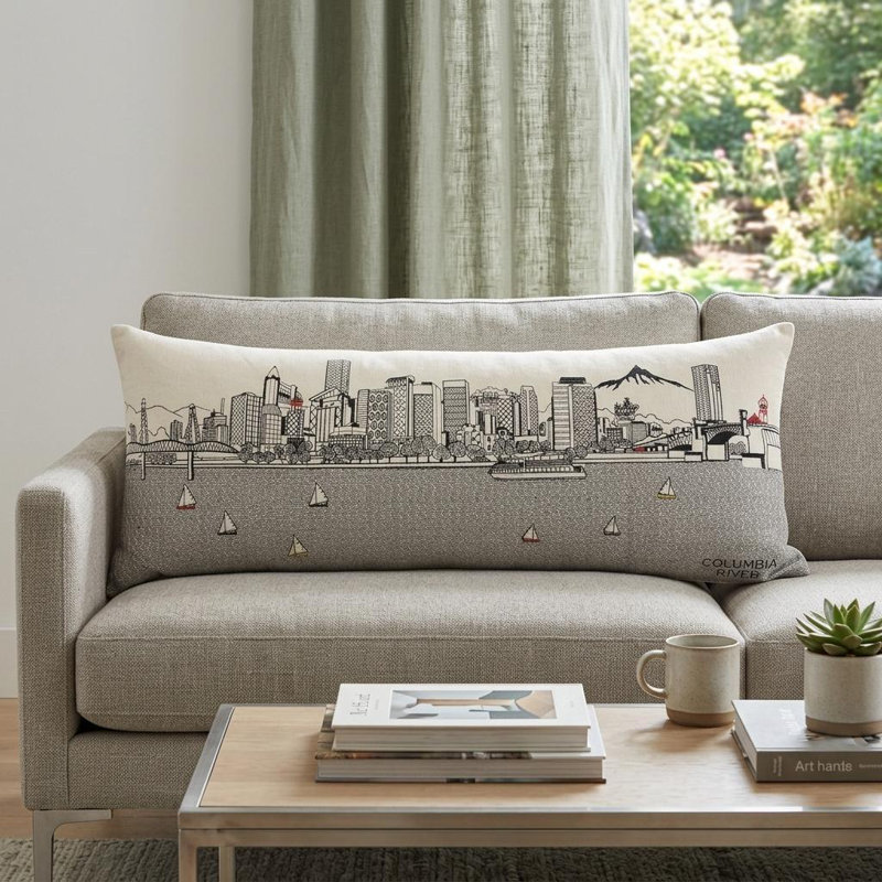 14" X 35" Cream Portland Daylight Skyline Lumbar Decorative Pillow, Cream
