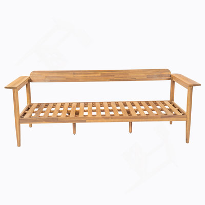 Terassi Outdoor Acacia Wood 3-Seater Sofa With Light Teak Finish And Beige Cushions For Durable, Stylish Seating.