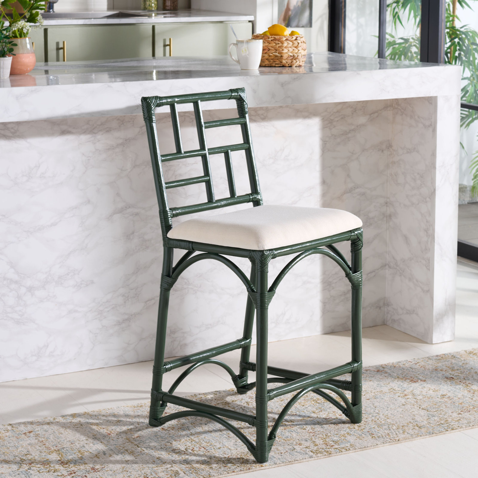 23.62 " Cotton Bar Stool, Forest Green