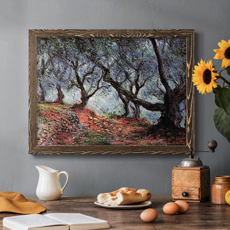 Grove of Olive Trees in Bordviera, 1884 - Toile tendue avec châssis rustique, Cadre noyer, H 18 po x l 26 po x P 1,5 po