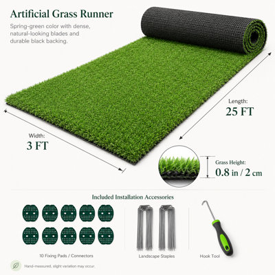 3ftx25ft Realistic Artificial Grass Mat - Dense & Drainage Holes, For Patio, Backyard, Indoor/outdoor DecorChristmas Party Setup