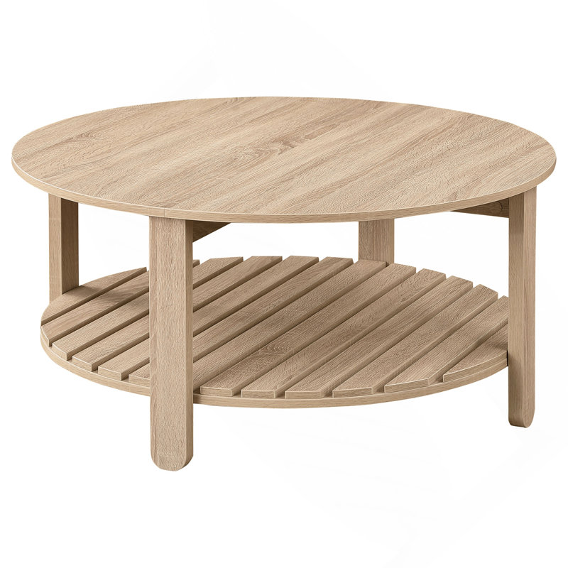 Table basse, bois naturel d'ingénierie à 1 tablette ronde